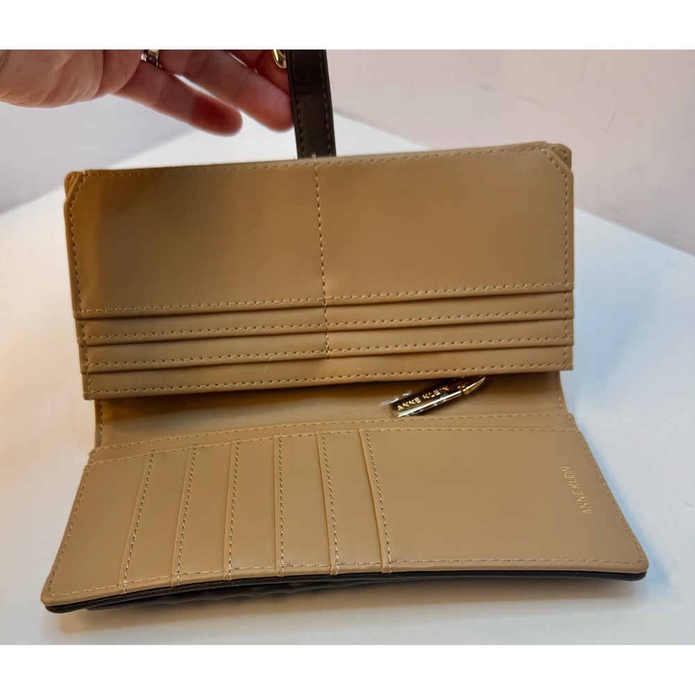Anne Klein Buckle Snap Closure Wallet Brown Faux Leather Card Slots Zip Pocket - Picture 4 of 12